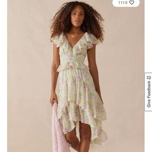 En Saison Pastel Yellow Floral Ruffle High-Low Dress. Easter 🐰 spring 🌷